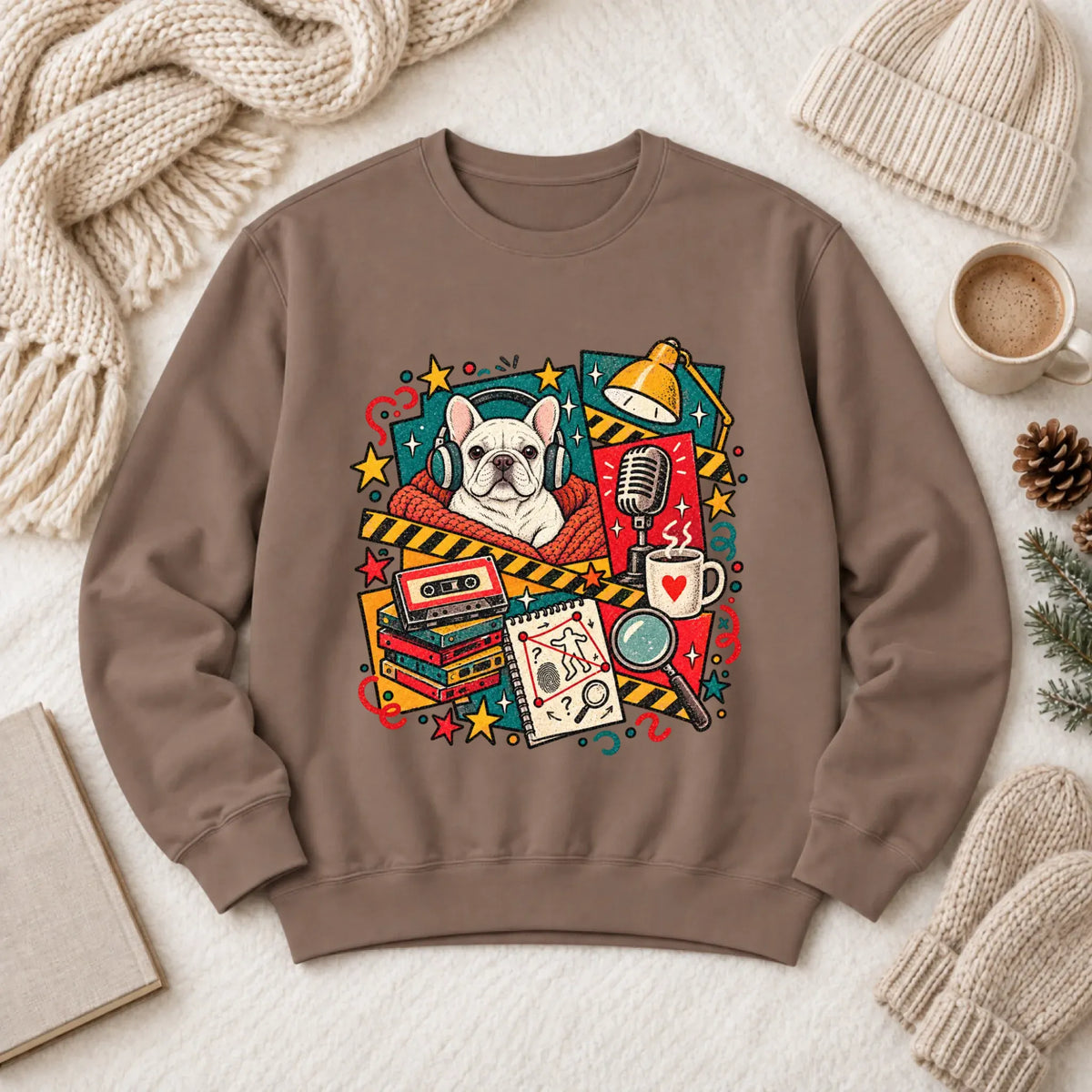 Customizer 1466 LW Sweatshirt Dark / Espresso / S Custom Frenchie True Crime Podcast Unisex Sweatshirt