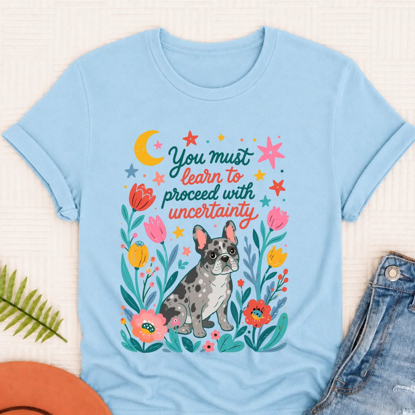 Custom Frenchie Uncertainty Unisex TShirt Chambray