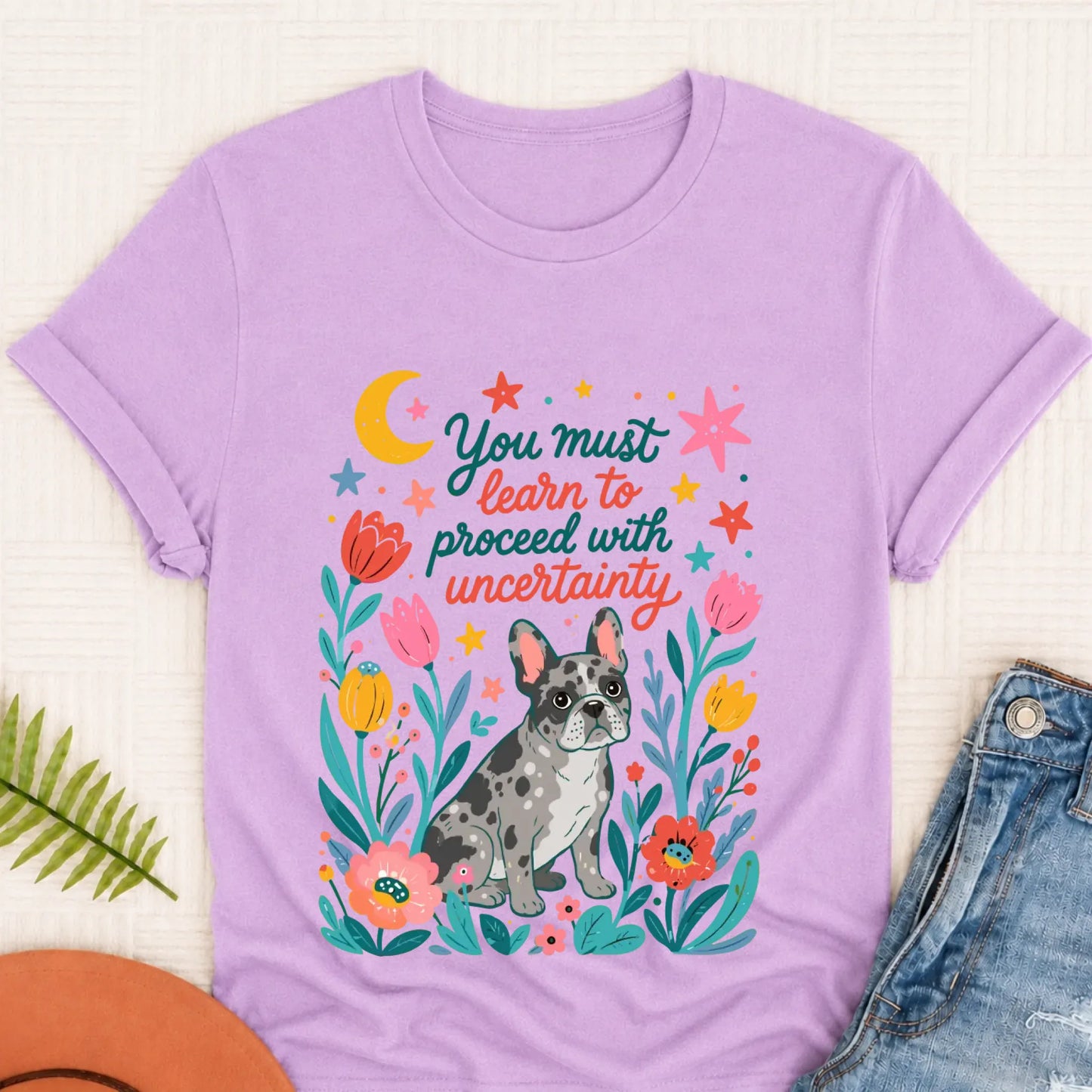 Custom Frenchie Uncertainty Unisex TShirt Orchid