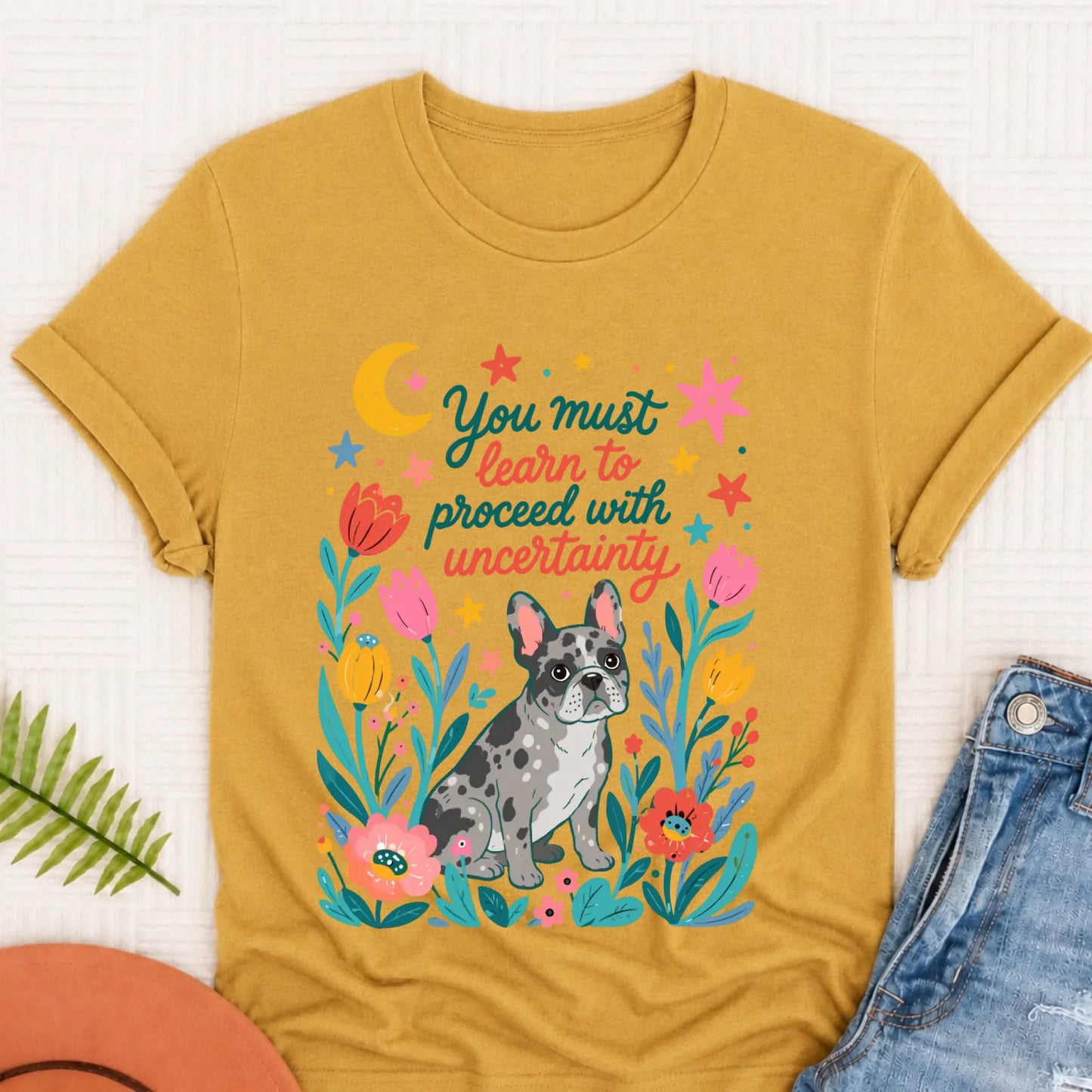 Custom Frenchie Uncertainty Unisex TShirt Mustard