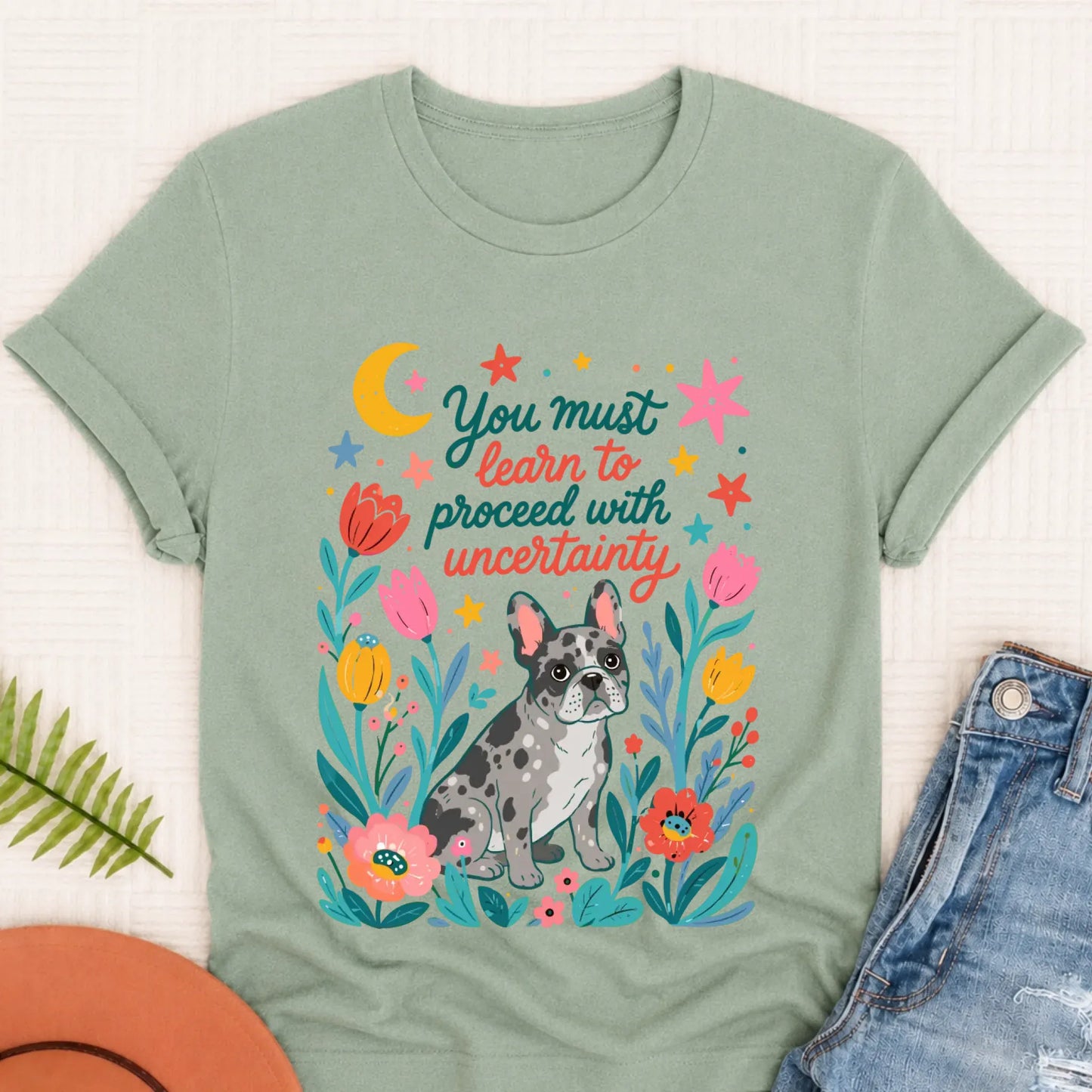 Custom Frenchie Uncertainty Unisex TShirt Bay