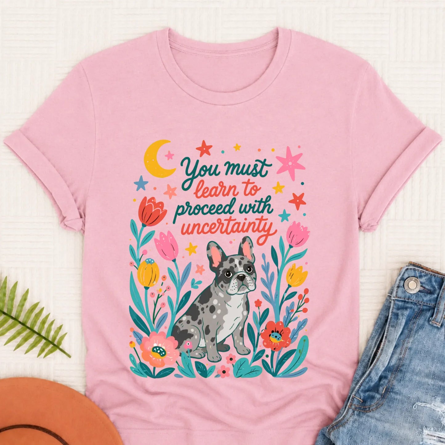 Custom Frenchie Uncertainty Unisex TShirt Blossom