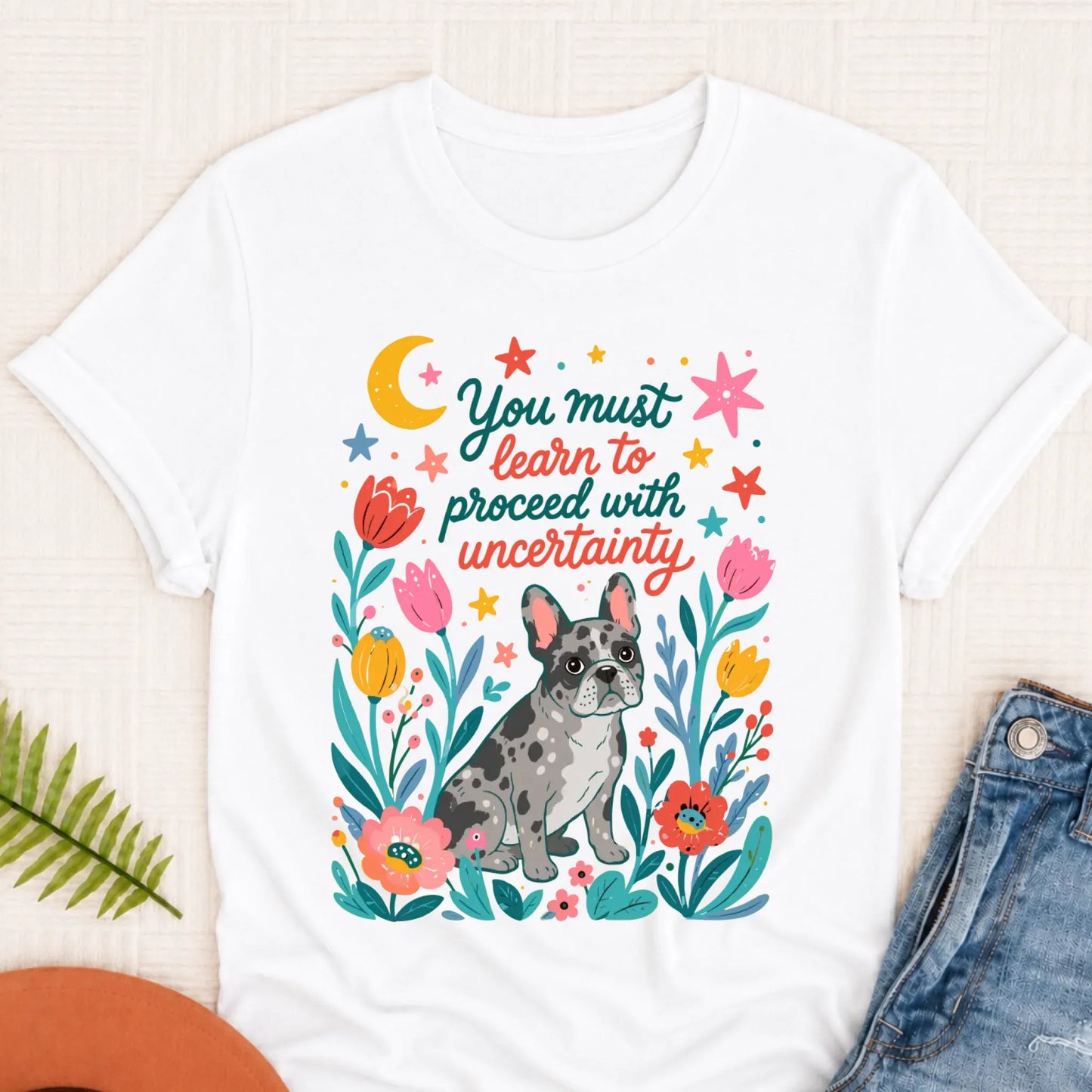 Custom Frenchie Uncertainty Unisex TShirt White