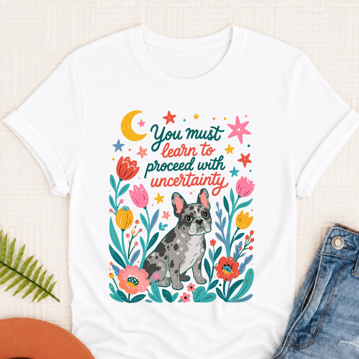Custom Frenchie Uncertainty Unisex TShirt White