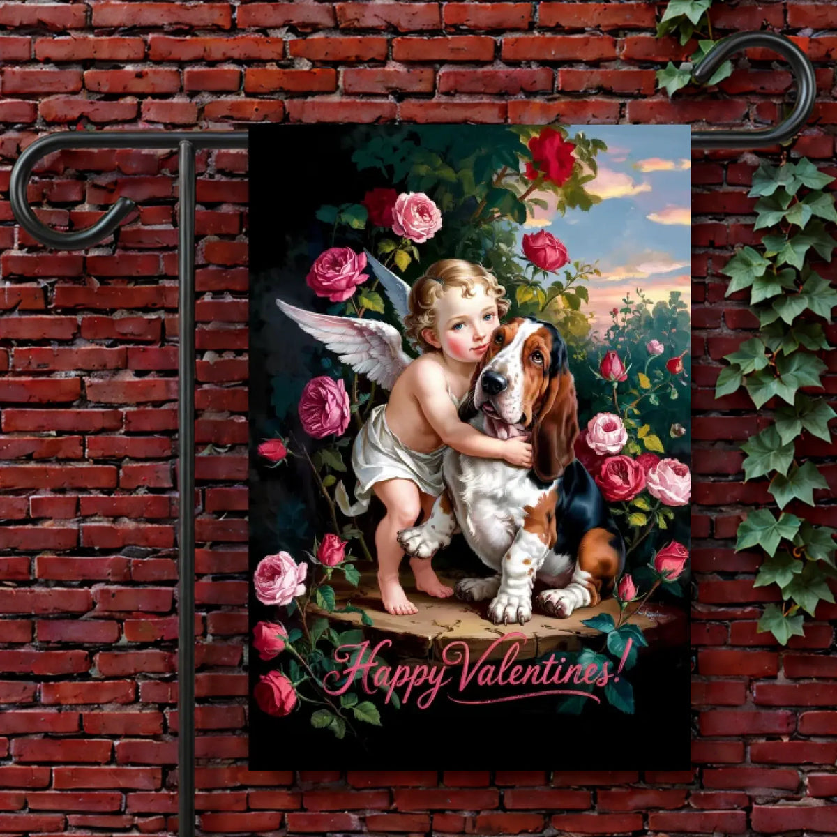 Custom Frenchie Valentines Hearts Garden Yard Flag 12'' × 18''
