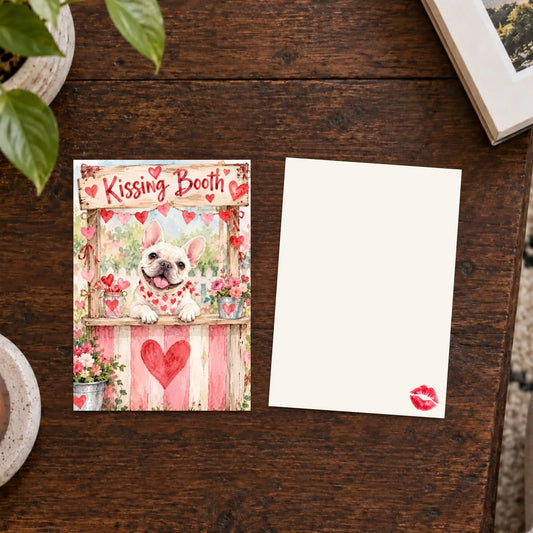 Custom Frenchie Valentines Kissing Booth Art Print Greeting Card