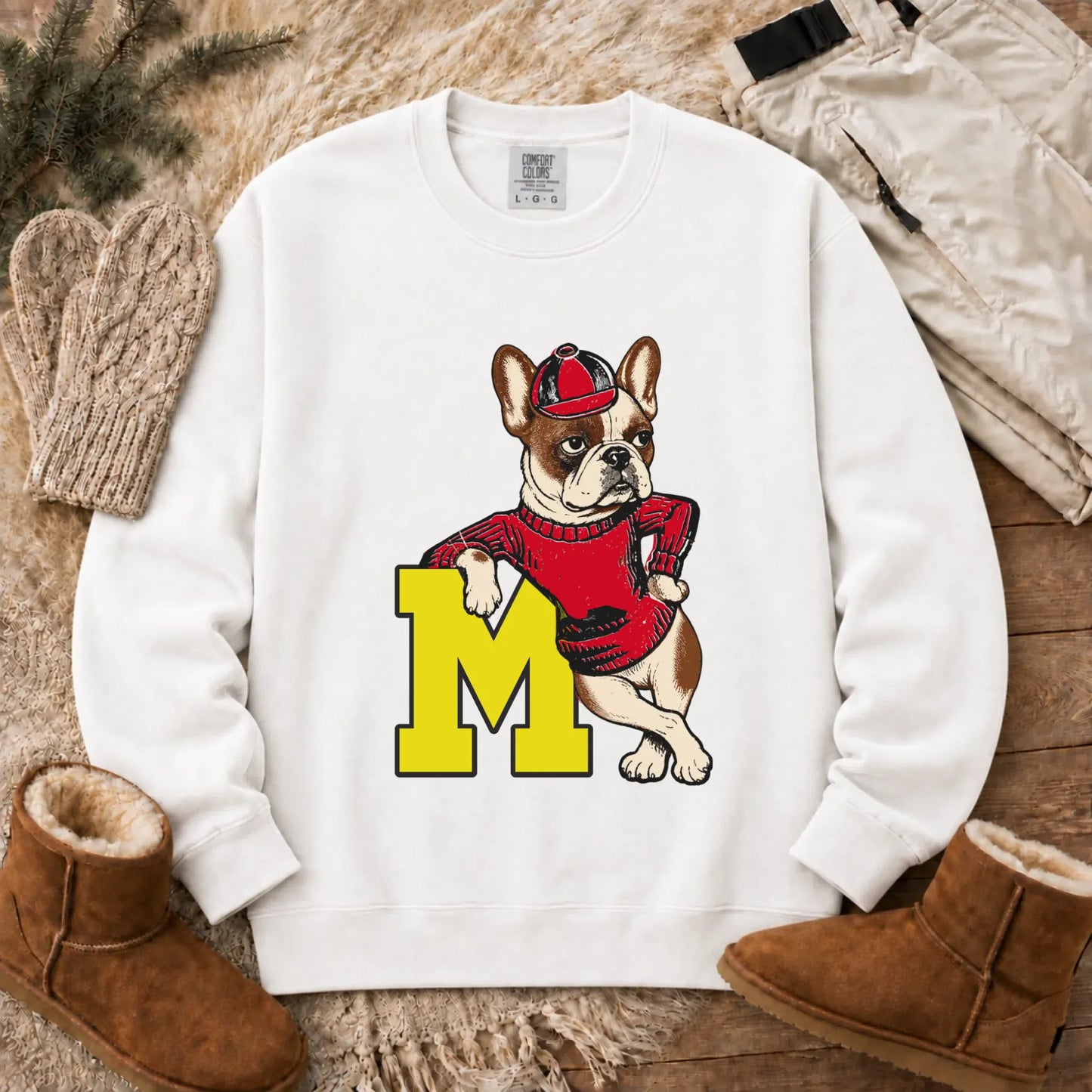 Custom Frenchie Vintage School Mascot Unisex Sweatshirt White