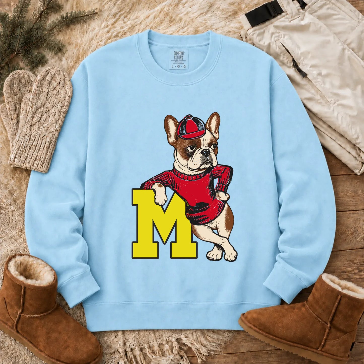 Custom Frenchie Vintage School Mascot Unisex Sweatshirt Chambray