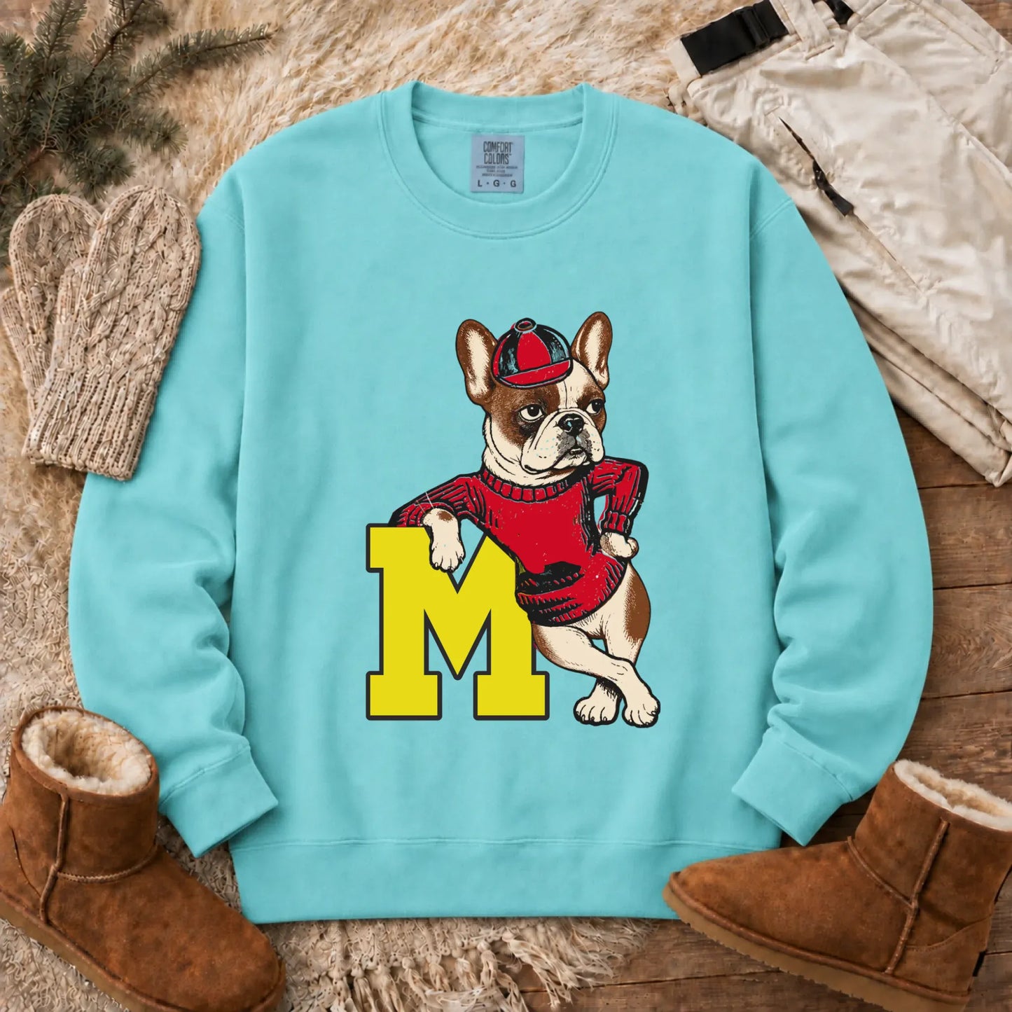 Custom Frenchie Vintage School Mascot Unisex Sweatshirt Chalky Mint