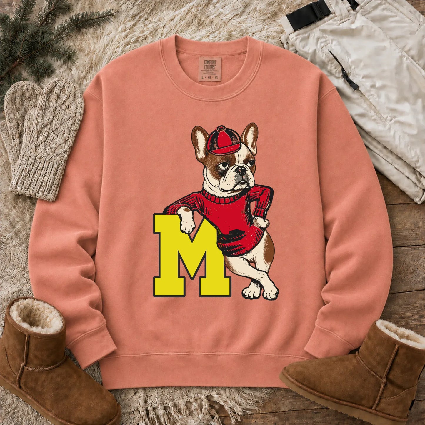 Custom Frenchie Vintage School Mascot Unisex Sweatshirt Terracotta