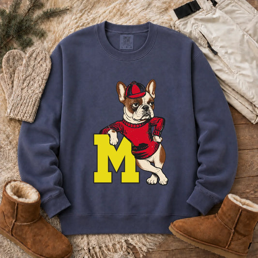 Custom Frenchie Vintage School Mascot Unisex Sweatshirt Denim