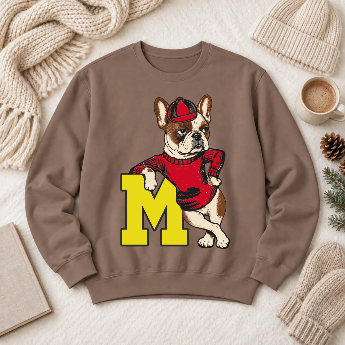 Custom Frenchie Vintage School Mascot Unisex Sweatshirt Espresso