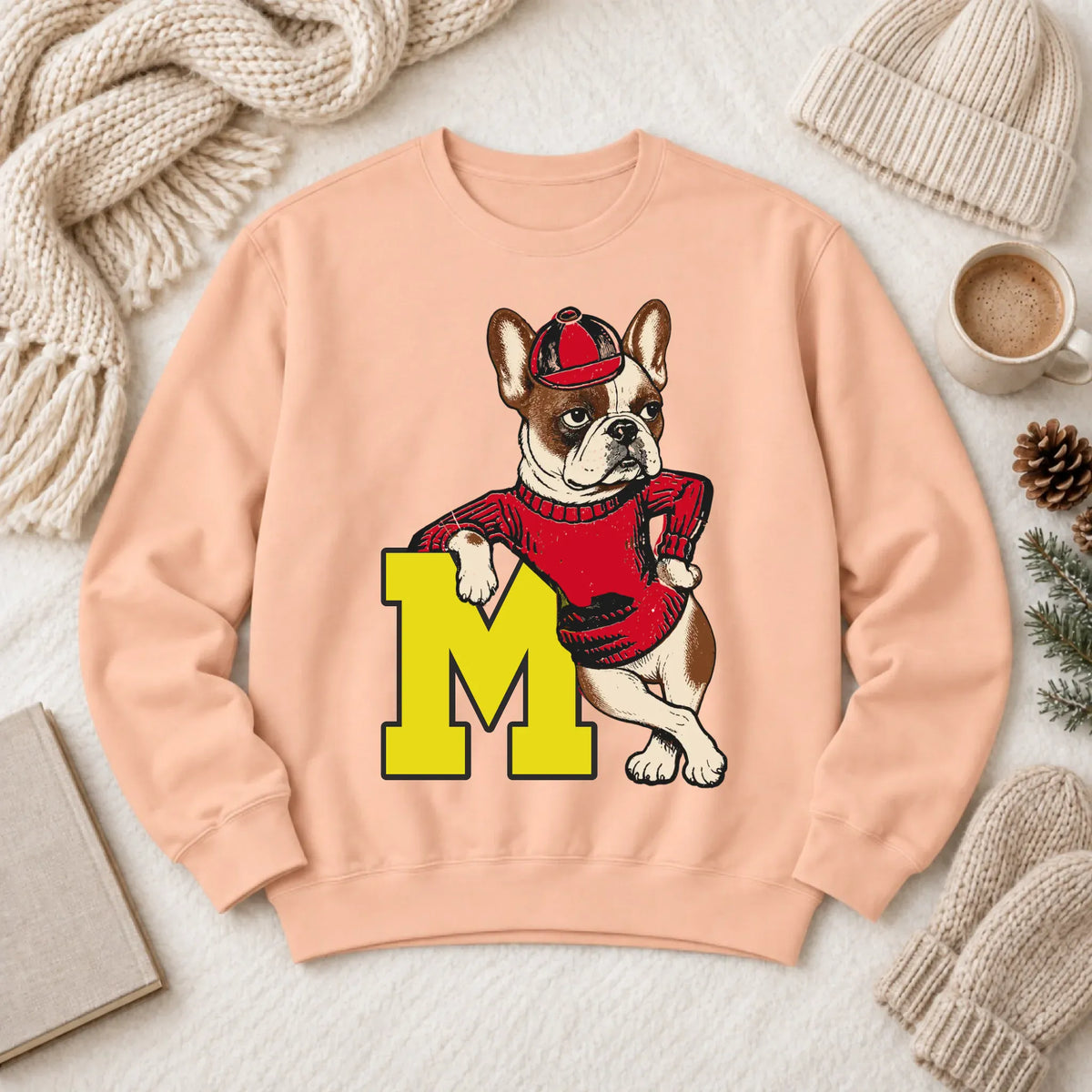Custom Frenchie Vintage School Mascot Unisex Sweatshirt Peachy
