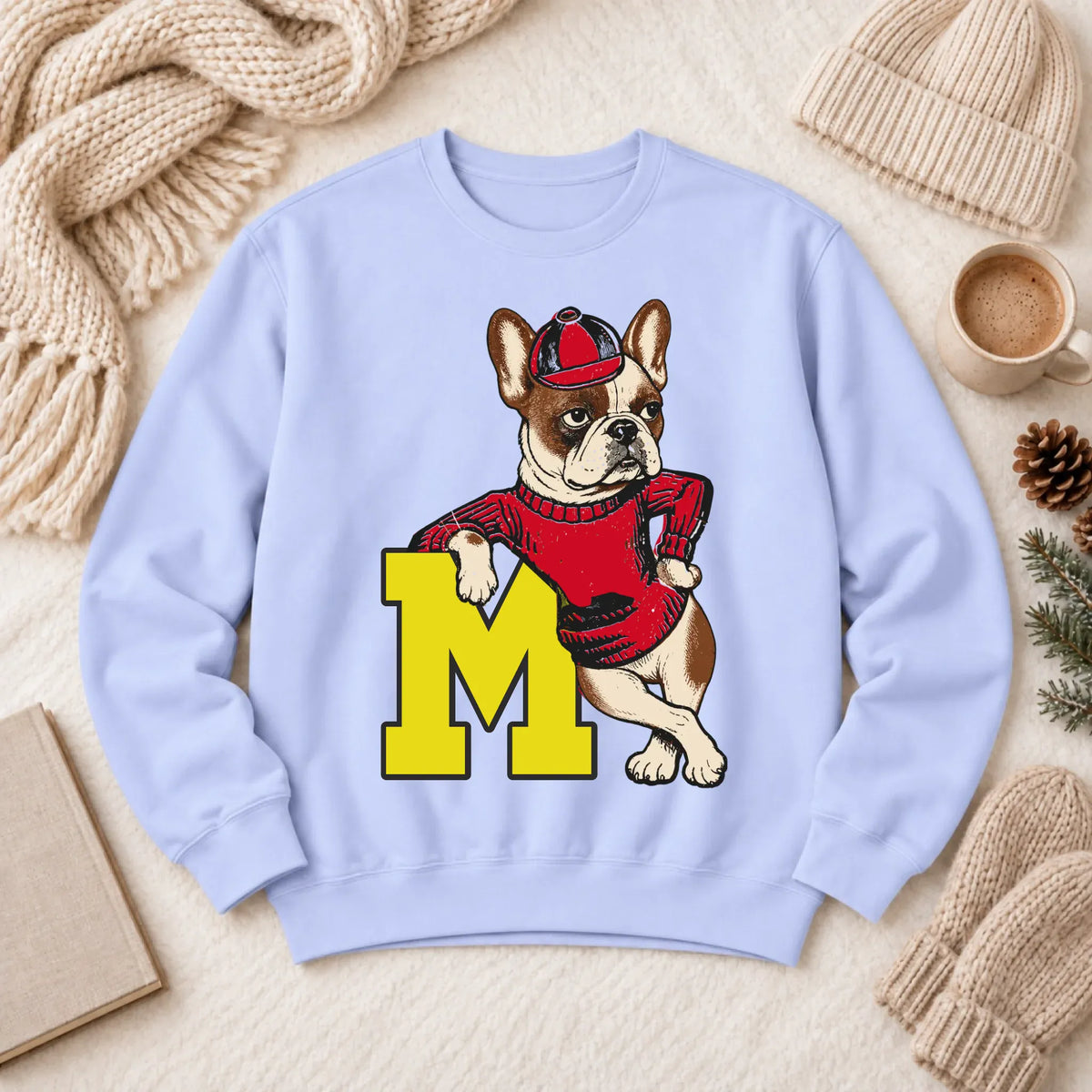Custom Frenchie Vintage School Mascot Unisex Sweatshirt Hydrangea