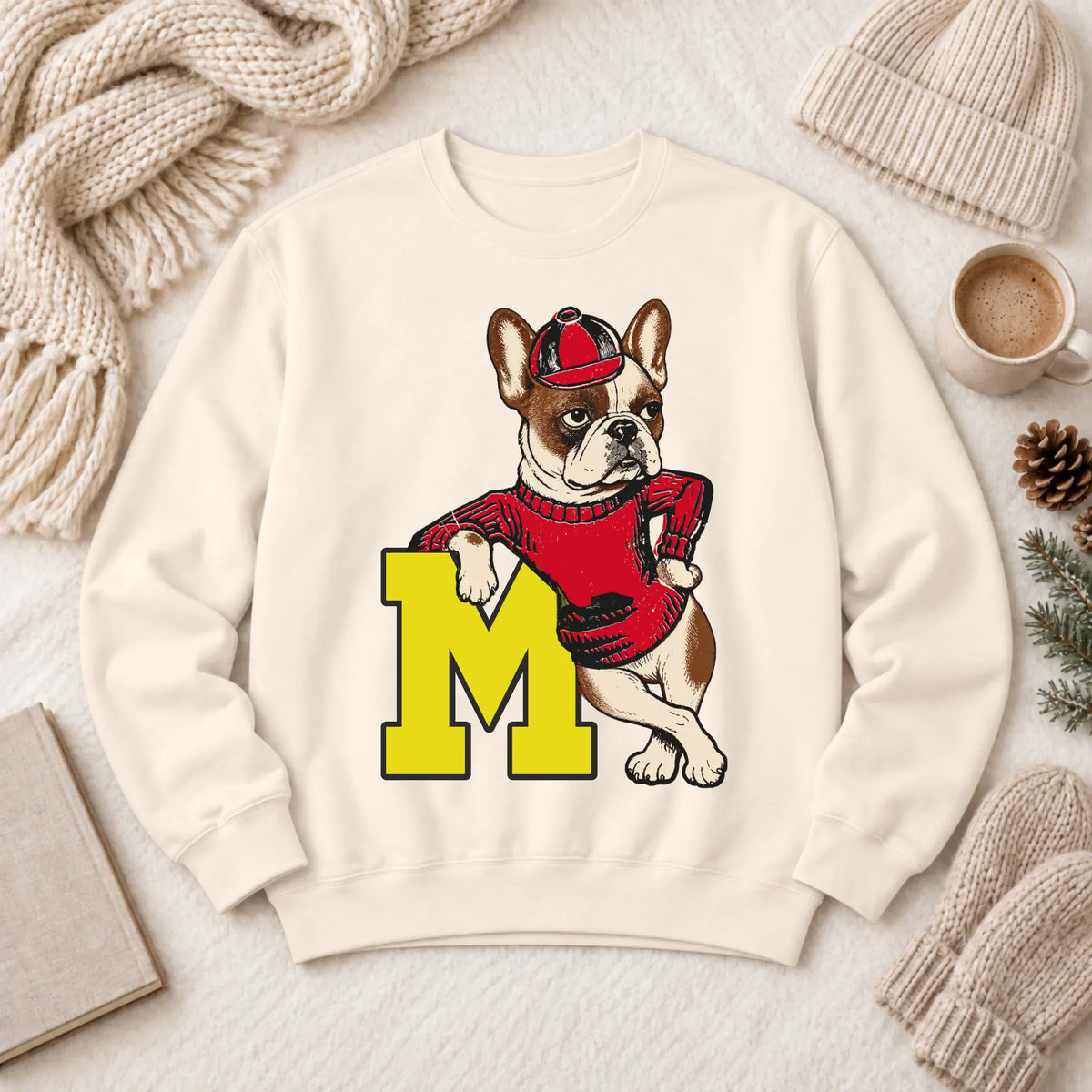 Custom Frenchie Vintage School Mascot Unisex Sweatshirt Ivory