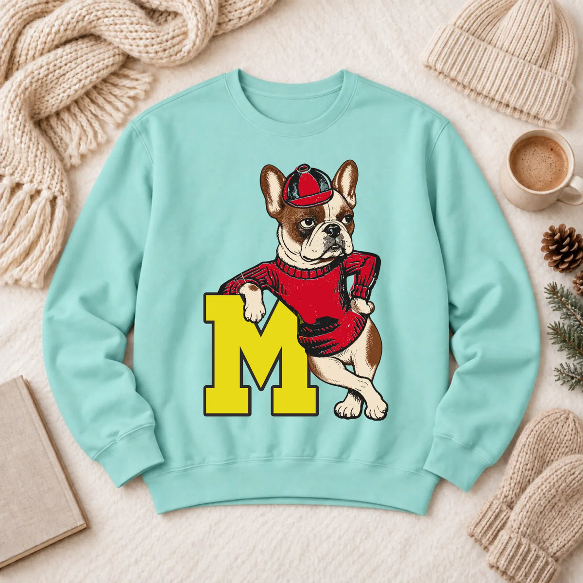 Custom Frenchie Vintage School Mascot Unisex Sweatshirt Chalky Mint