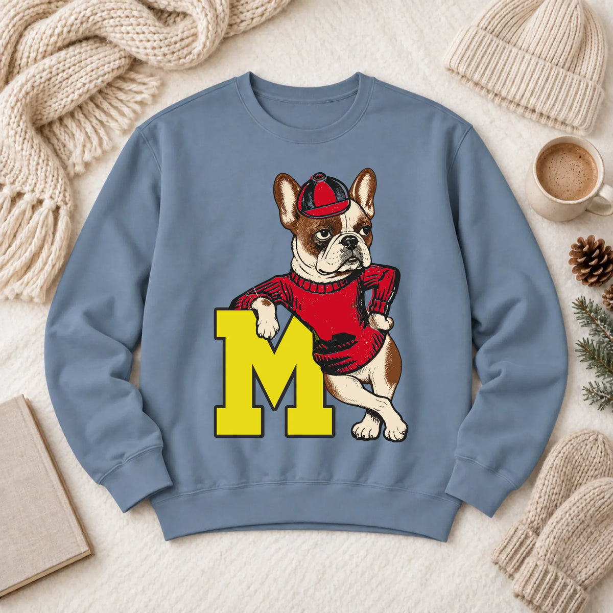 Custom Frenchie Vintage School Mascot Unisex Sweatshirt Blue Jean