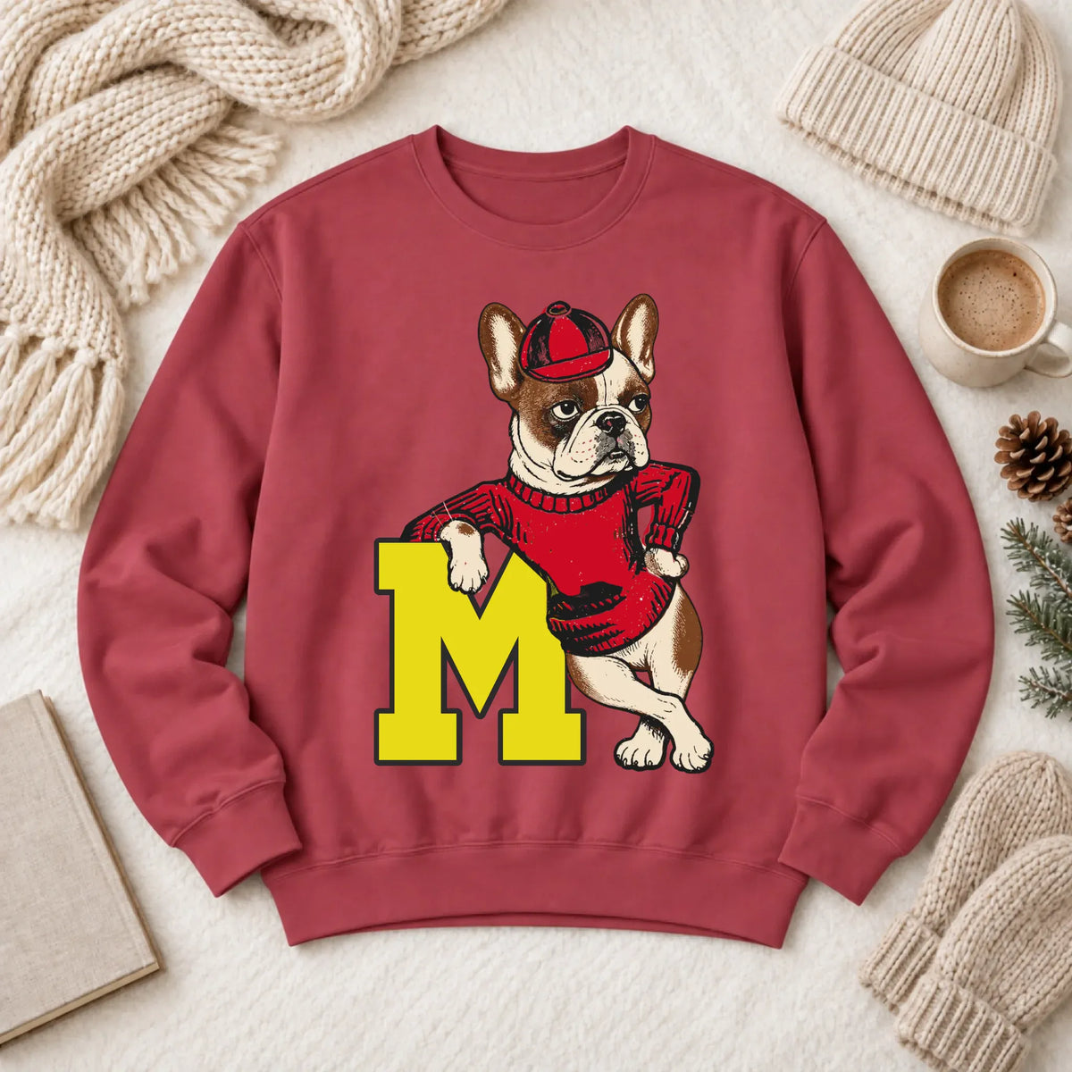Custom Frenchie Vintage School Mascot Unisex Sweatshirt Crimson