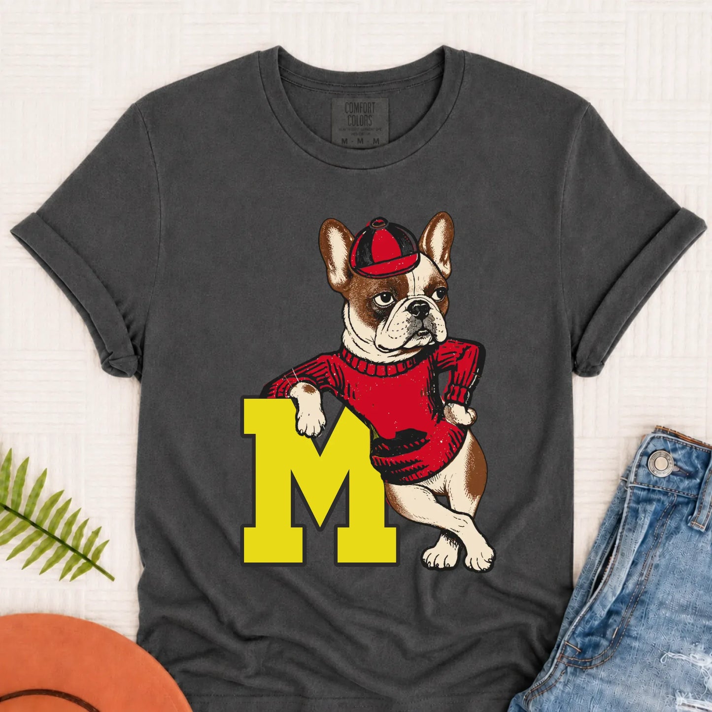 Custom Frenchie Vintage School Mascot Unisex Tshirt Pepper