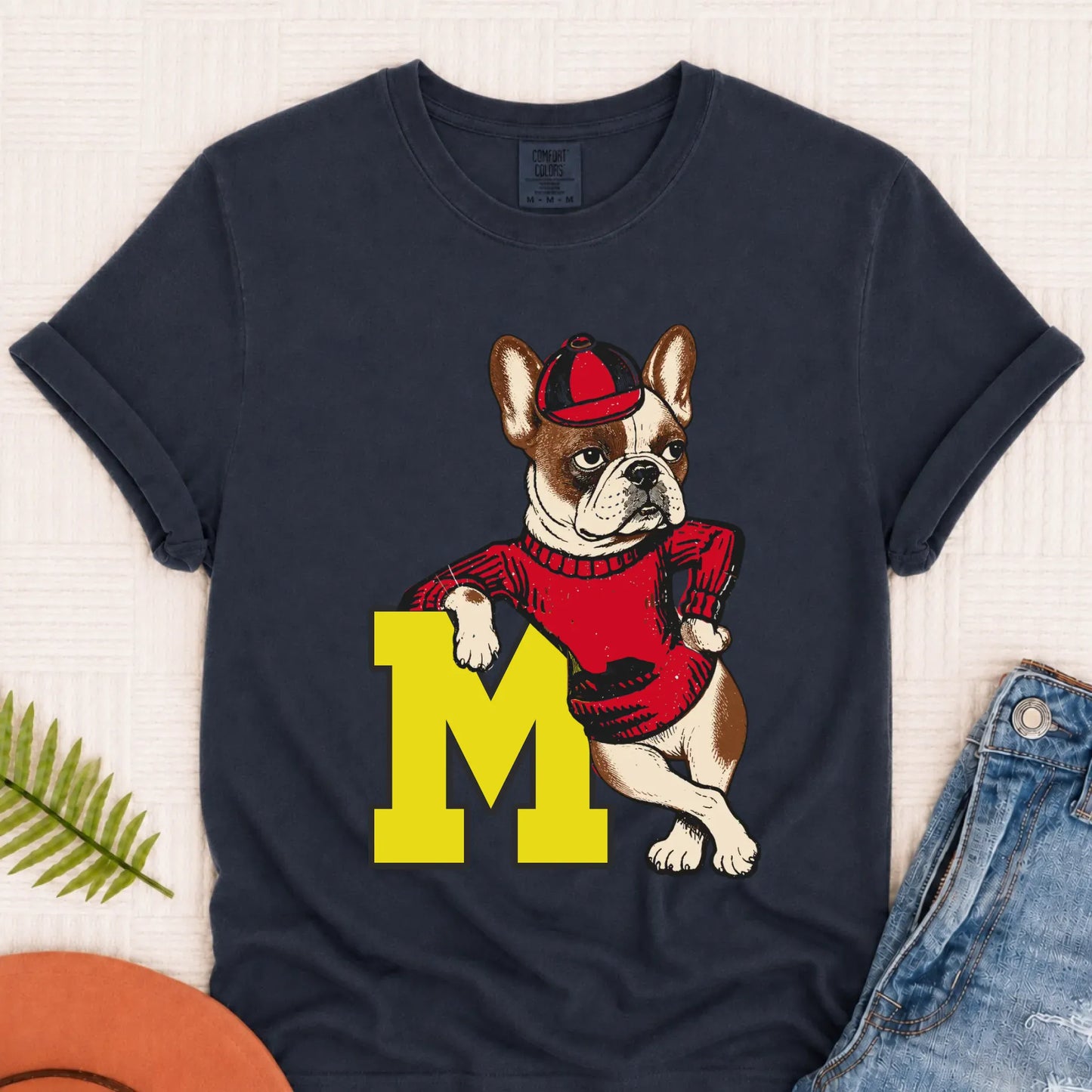 Custom Frenchie Vintage School Mascot Unisex Tshirt Navy