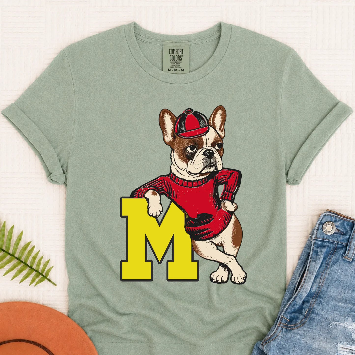 Custom Frenchie Vintage School Mascot Unisex Tshirt Bay