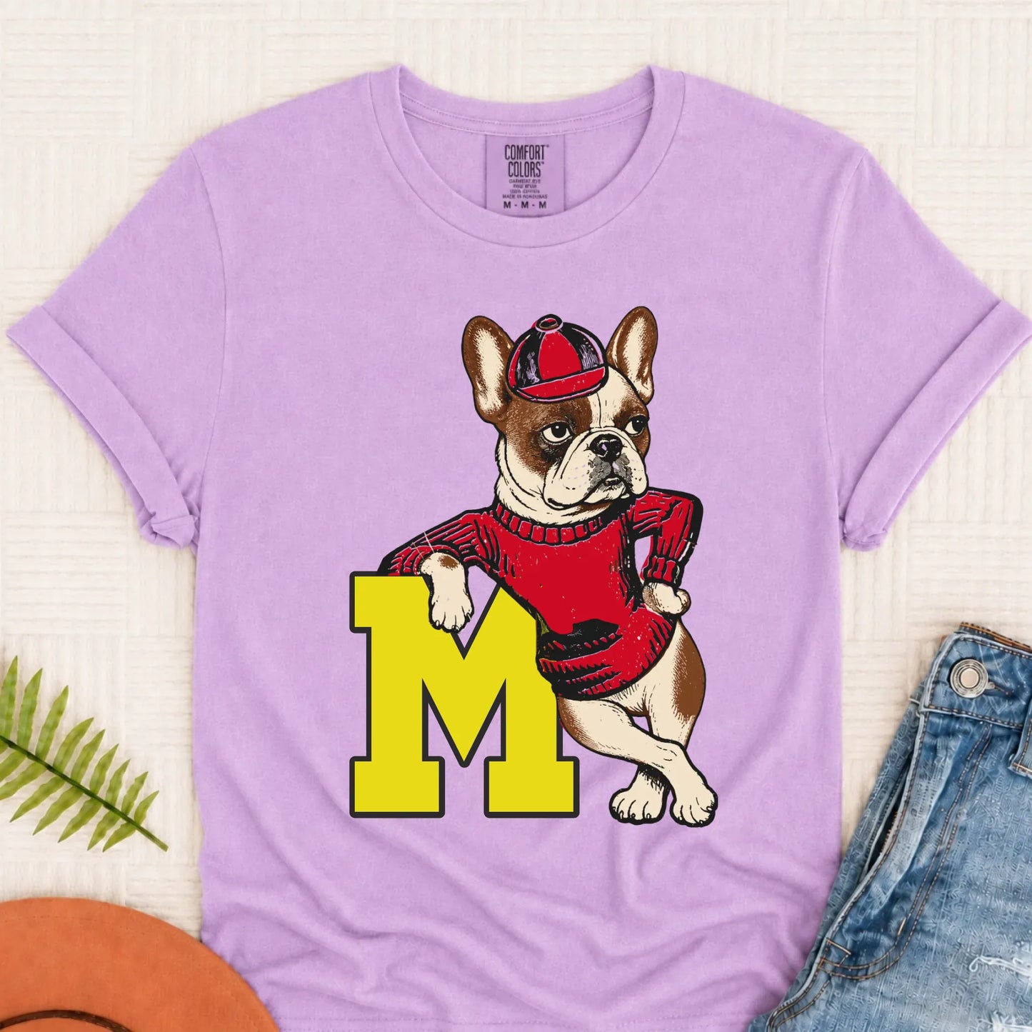 Custom Frenchie Vintage School Mascot Unisex Tshirt Orchid