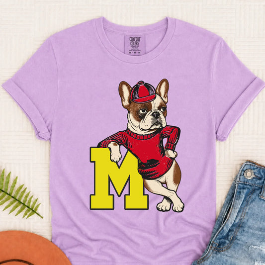 Custom Frenchie Vintage School Mascot Unisex Tshirt Orchid