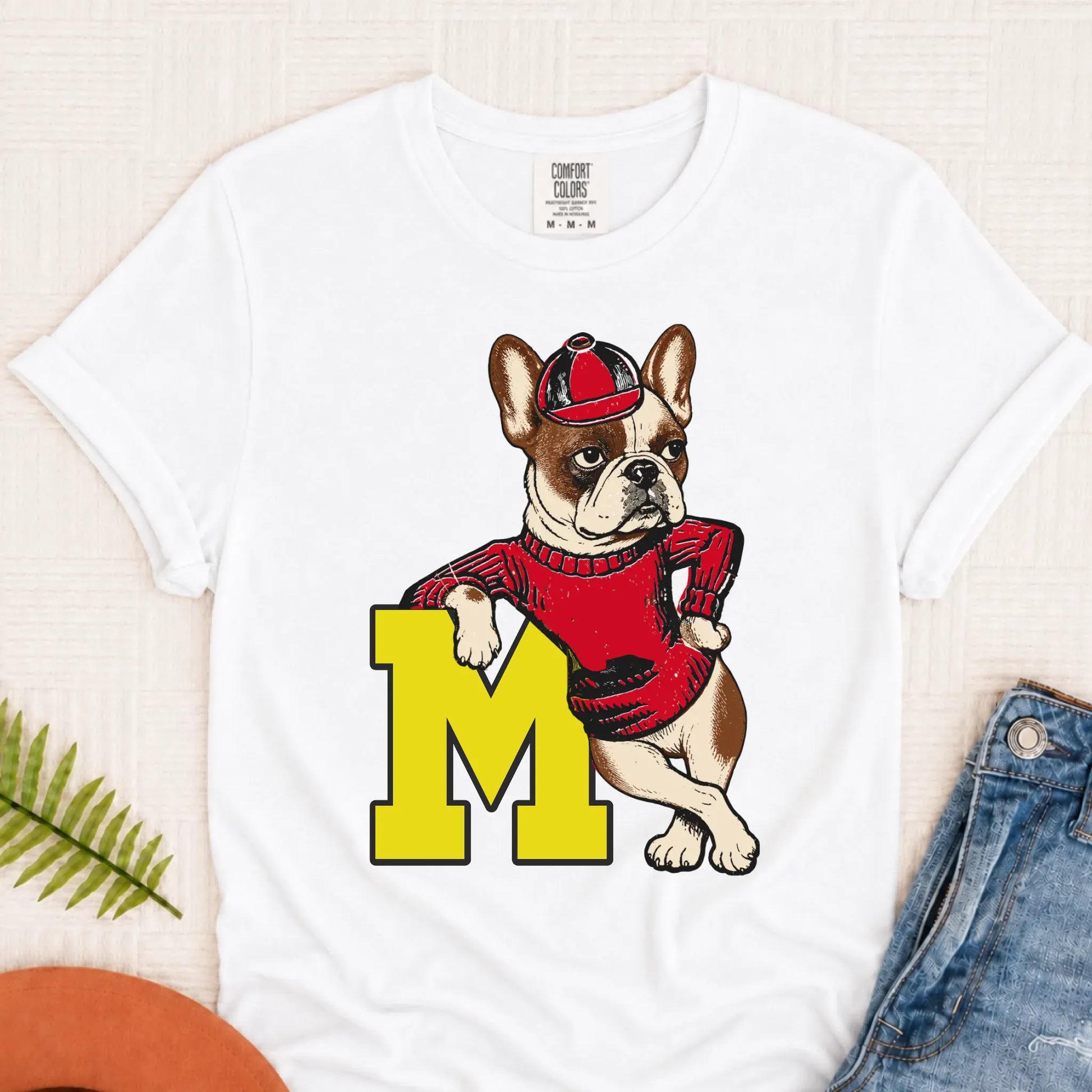 Custom Frenchie Vintage School Mascot Unisex Tshirt White