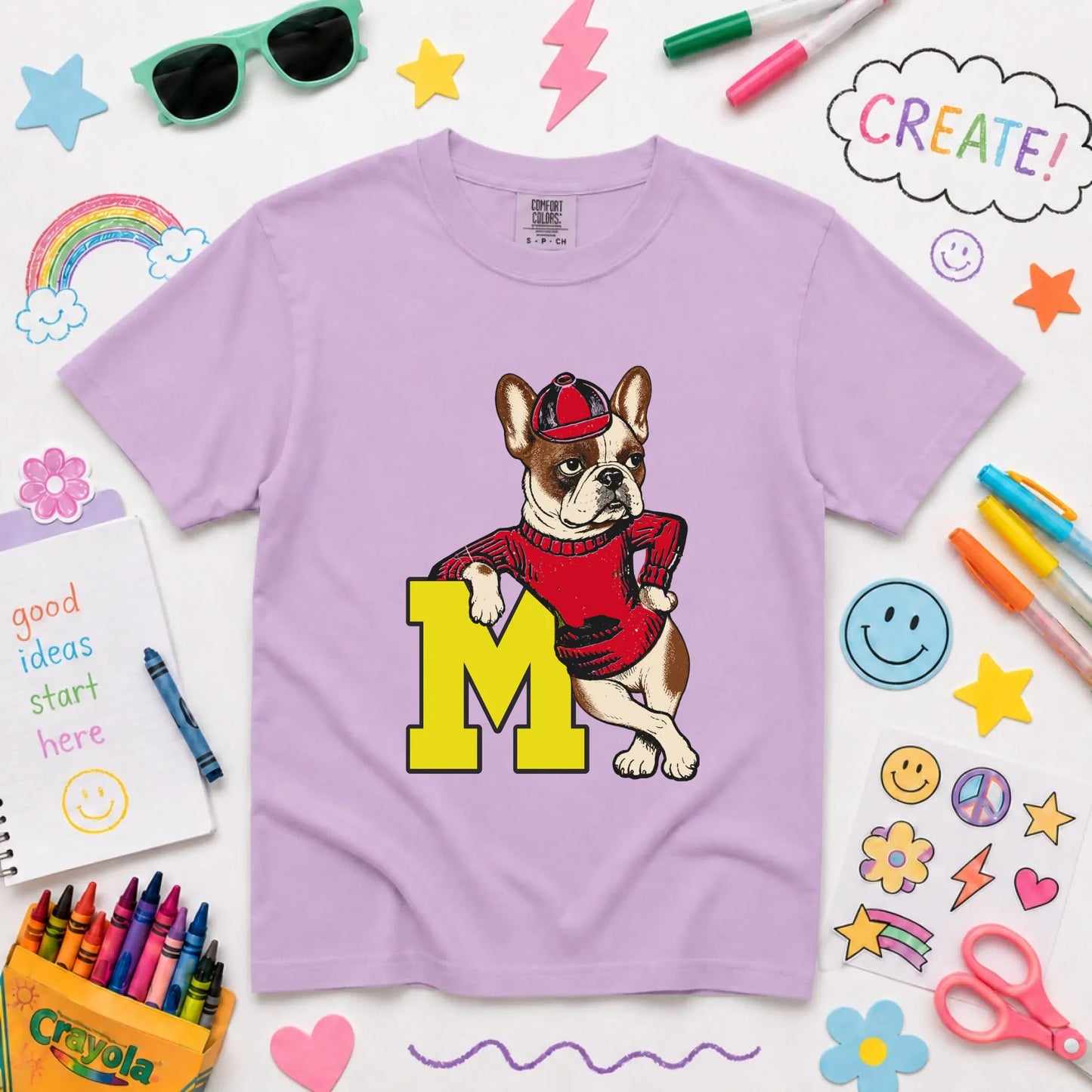 Custom Frenchie Vintage School Mascot YOUTH Unisex Tshirt NEW Youth Midweight Tee Orchid