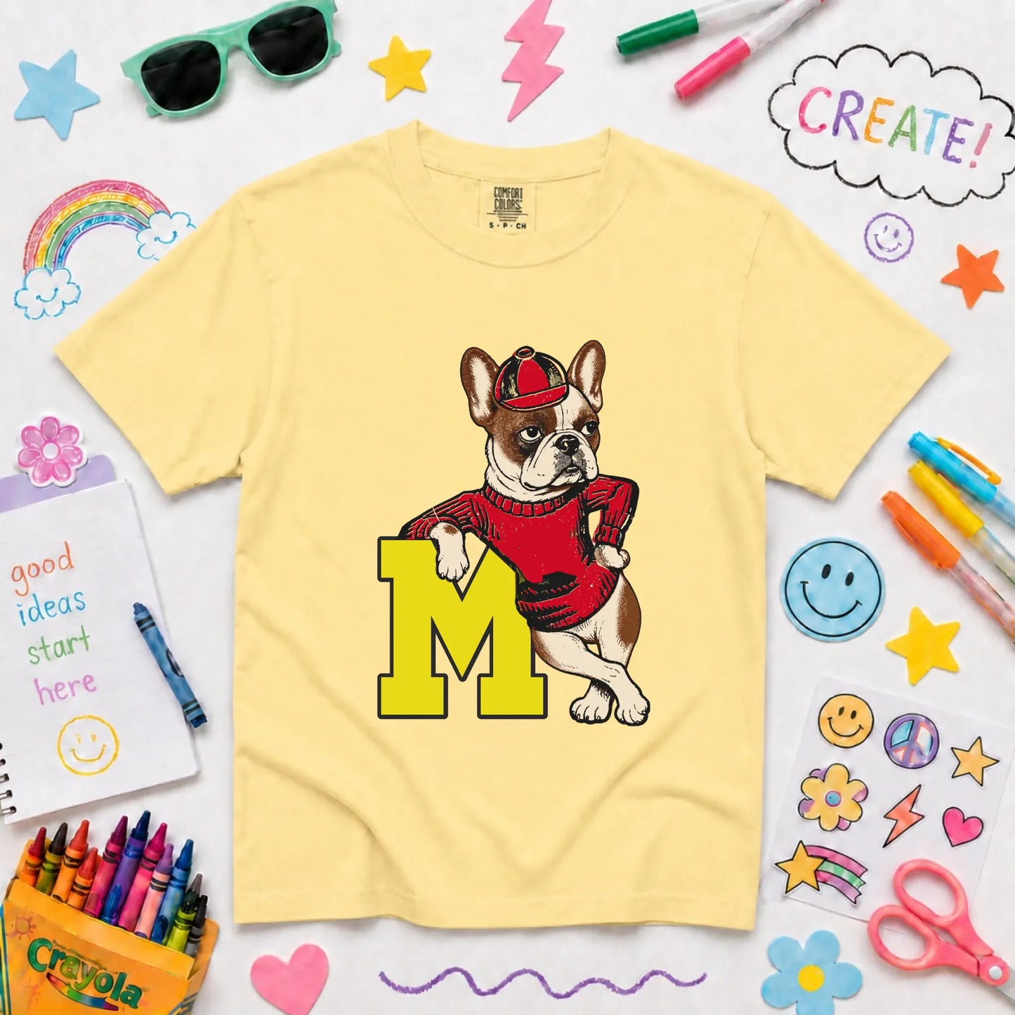 Custom Frenchie Vintage School Mascot YOUTH Unisex Tshirt NEW Youth Midweight Tee Butter