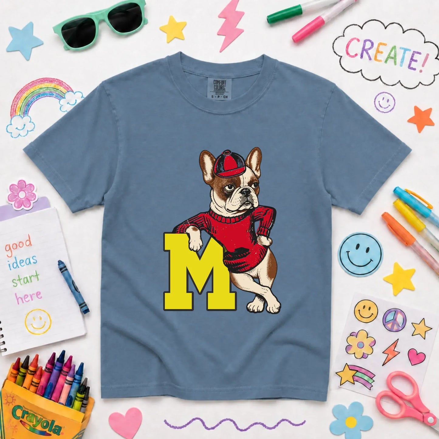 Custom Frenchie Vintage School Mascot YOUTH Unisex Tshirt NEW Youth Midweight Tee Blue Jean