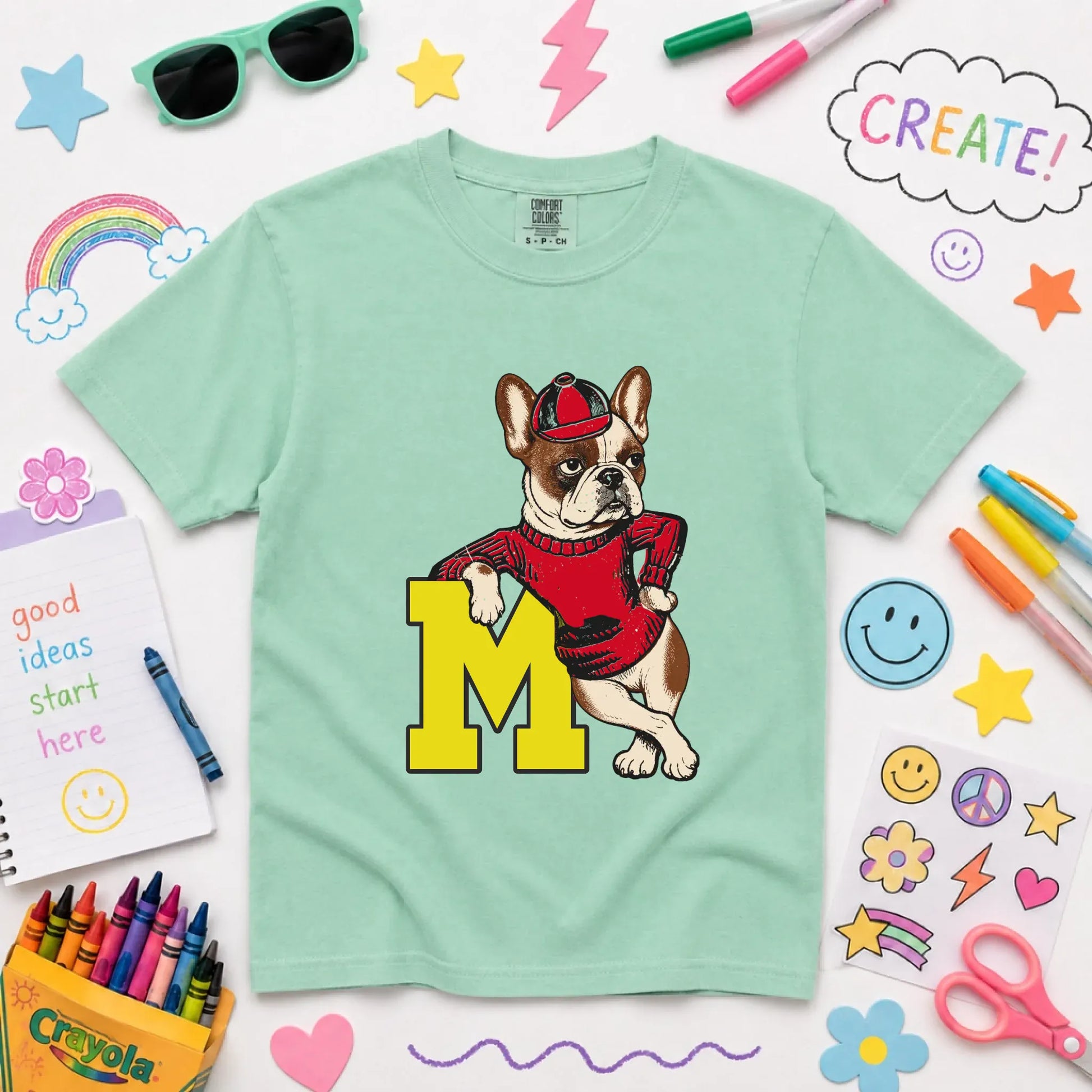 Custom Frenchie Vintage School Mascot YOUTH Unisex Tshirt NEW Youth Midweight Tee Island Reef