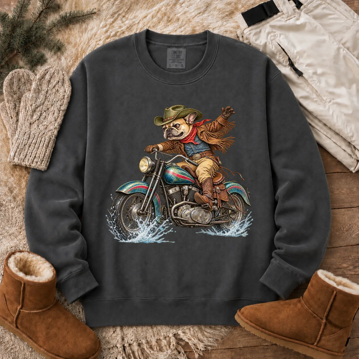 Sweatshirt Pepper / S Custom Frenchie Western Motorcycle Unisex Sweatshirt