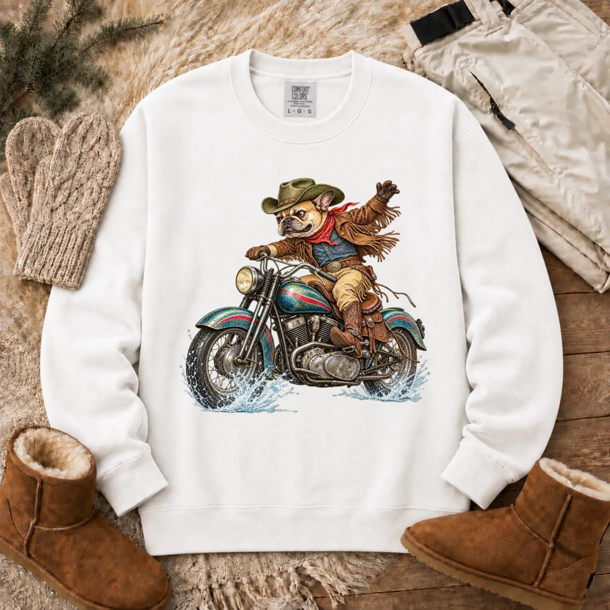 Sweatshirt White / S Custom Frenchie Western Motorcycle Unisex Sweatshirt