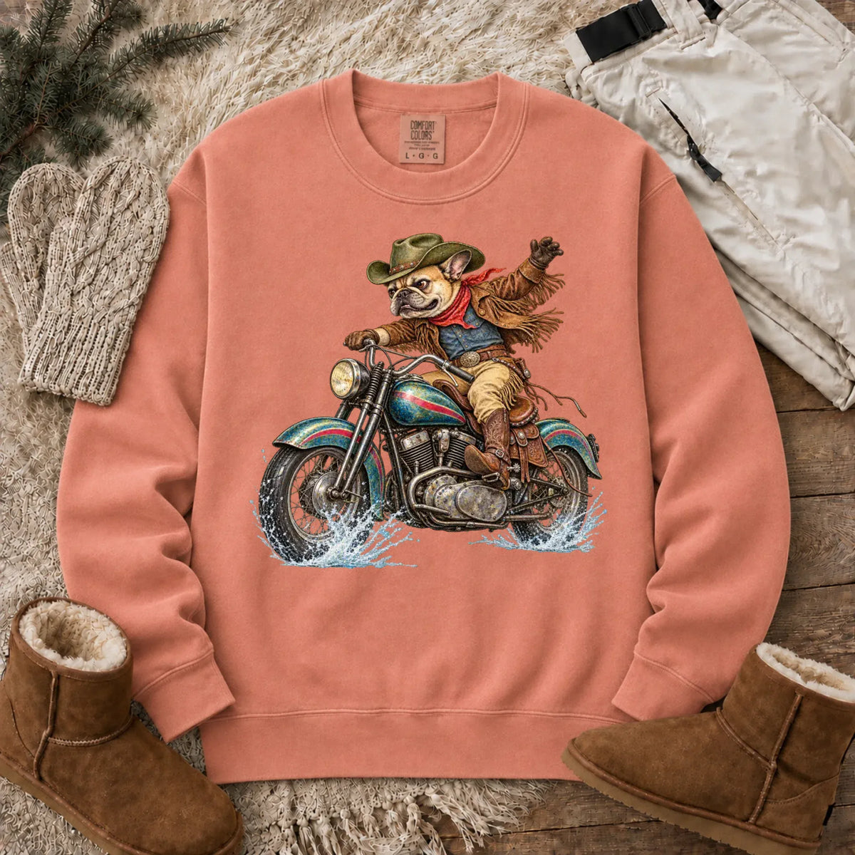 Sweatshirt Terracotta / S Custom Frenchie Western Motorcycle Unisex Sweatshirt