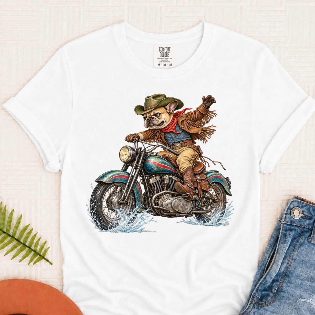 T-Shirt White / S Custom Frenchie Western Motorcycle Unisex Tshirt