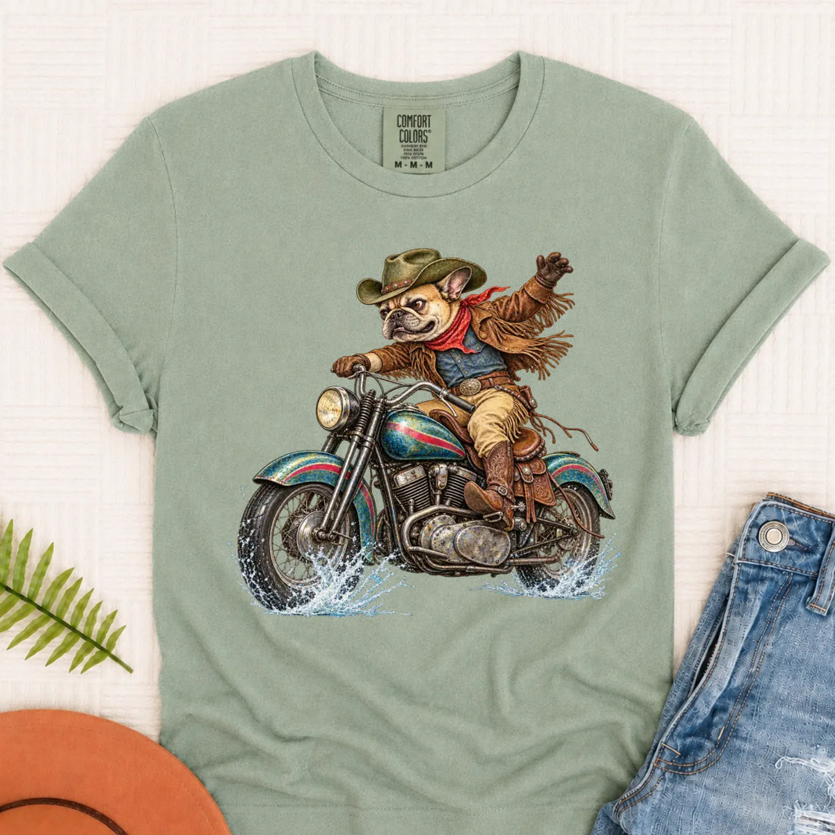 T-Shirt Bay / S Custom Frenchie Western Motorcycle Unisex Tshirt