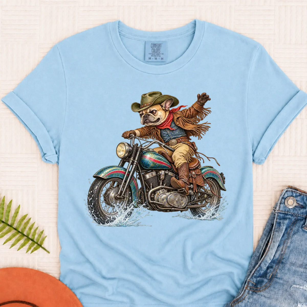 T-Shirt Chambray / S Custom Frenchie Western Motorcycle Unisex Tshirt