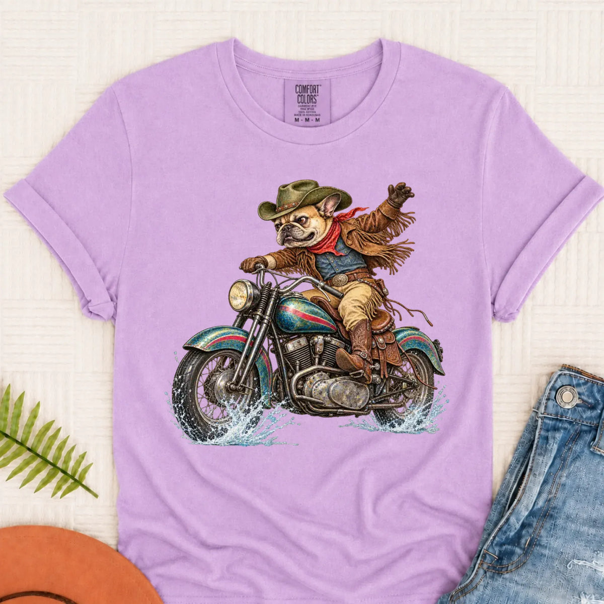 T-Shirt Orchid / S Custom Frenchie Western Motorcycle Unisex Tshirt