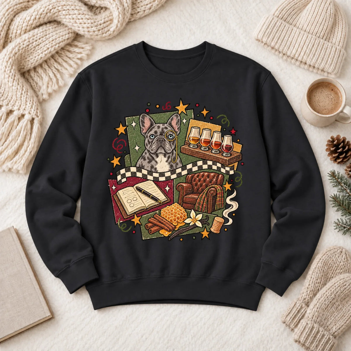 Sweatshirt Black / S Custom Frenchie Whiskey Lover Unisex Sweatshirt