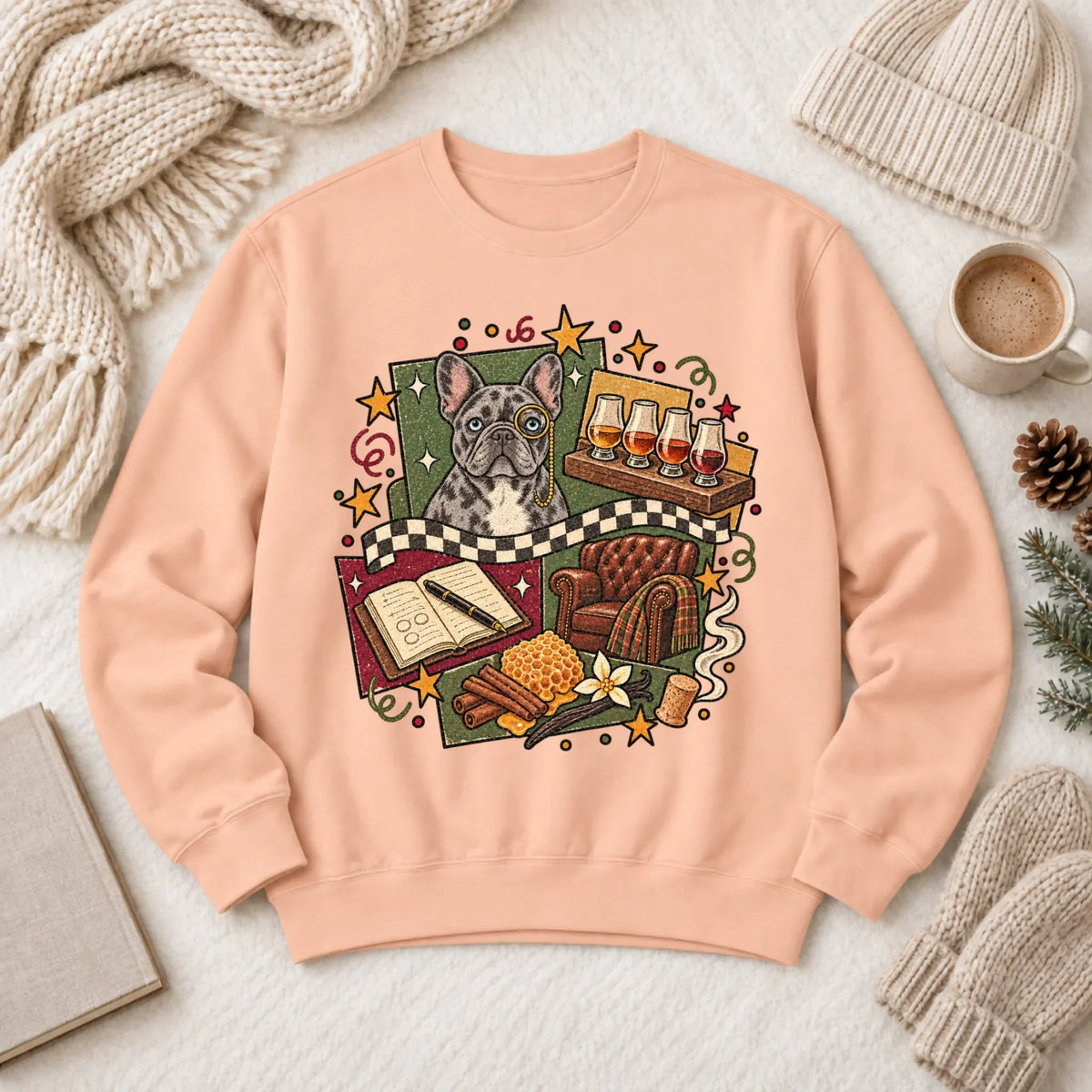 Sweatshirt Peachy / S Custom Frenchie Whiskey Lover Unisex Sweatshirt