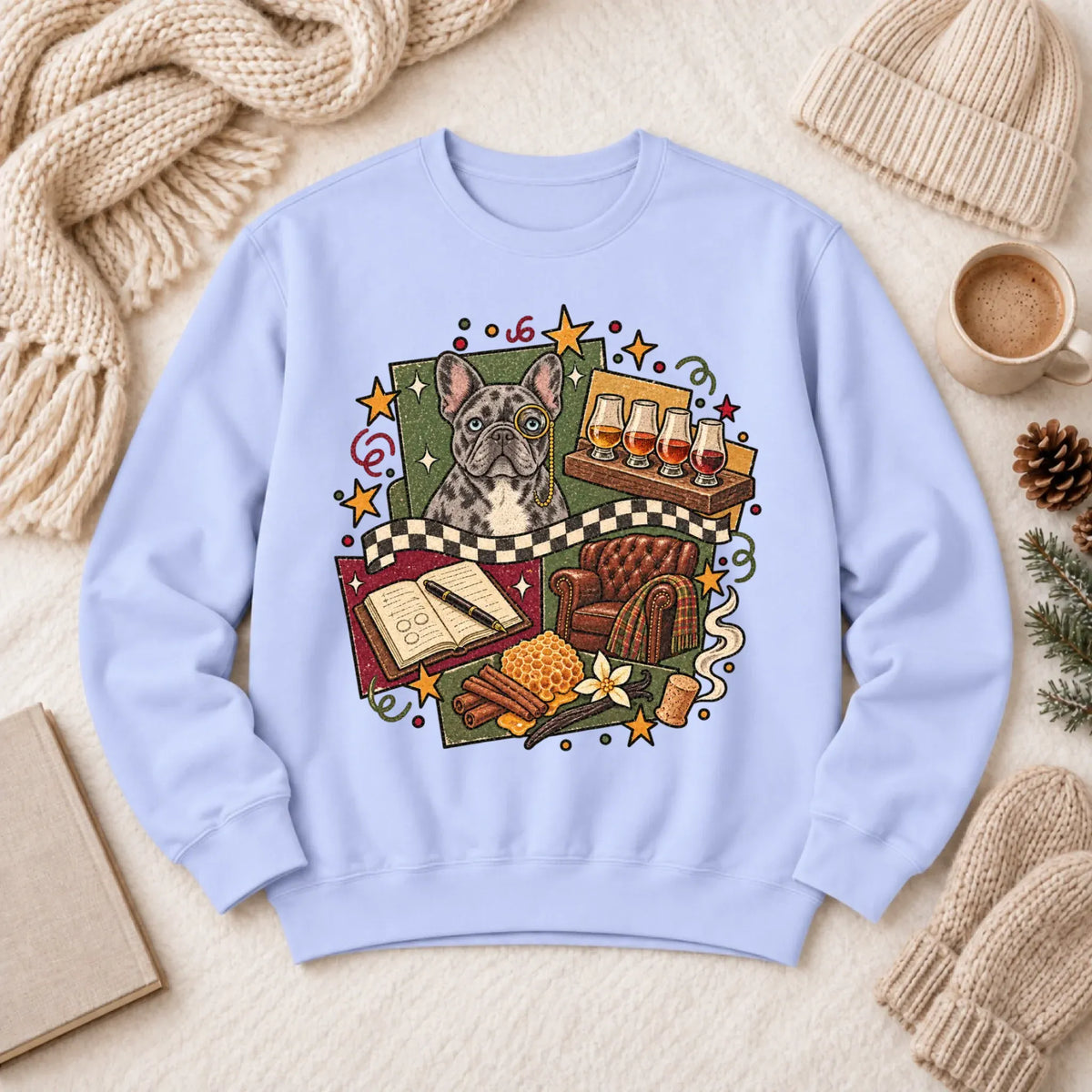 Sweatshirt Hydrangea / S Custom Frenchie Whiskey Lover Unisex Sweatshirt