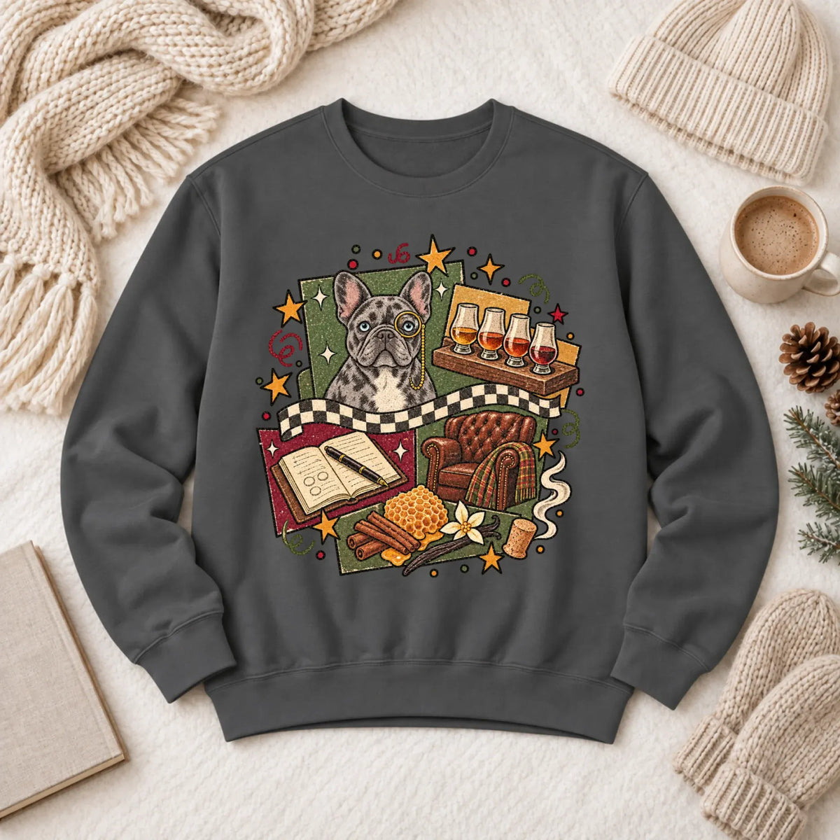 Sweatshirt Pepper / S Custom Frenchie Whiskey Lover Unisex Sweatshirt