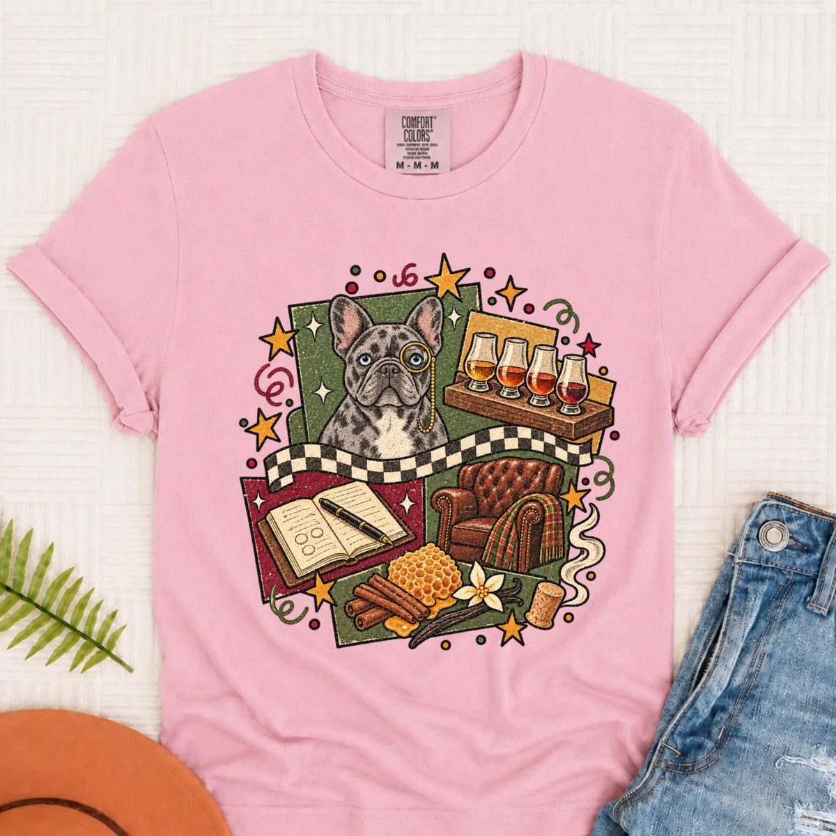 T-Shirt Blossom / S Custom Frenchie Whiskey Lover Unisex Tshirt