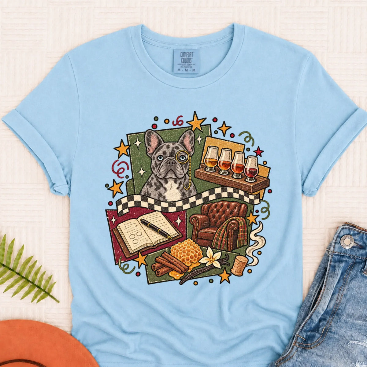 T-Shirt Chambray / S Custom Frenchie Whiskey Lover Unisex Tshirt