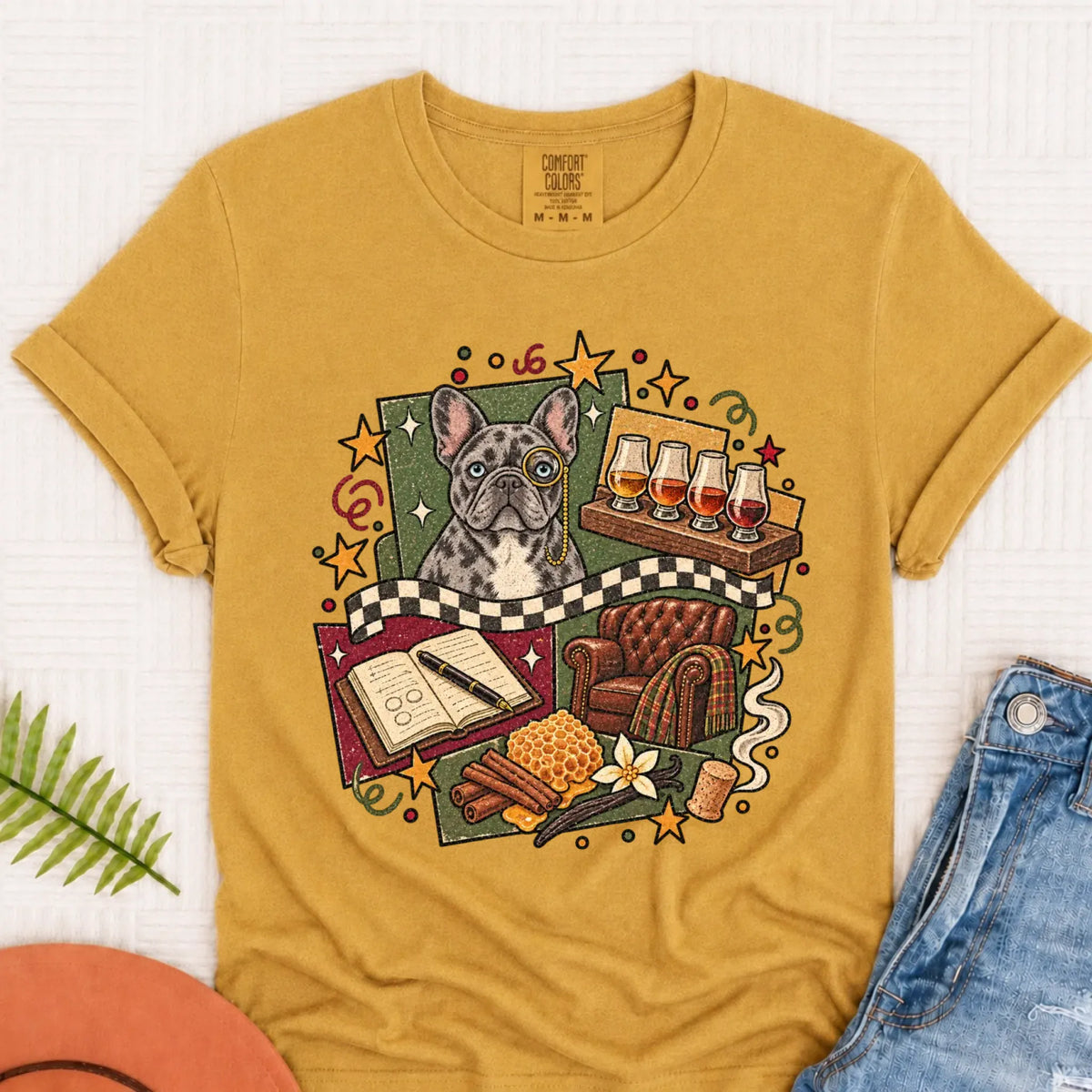 T-Shirt Mustard / S Custom Frenchie Whiskey Lover Unisex Tshirt