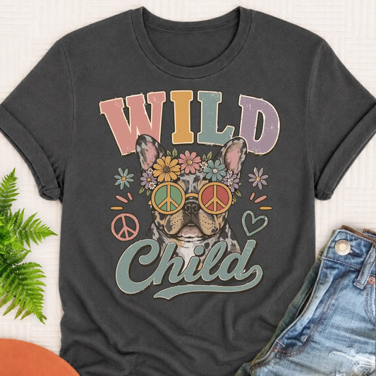 Custom Frenchie Wild Child Hippie Unisex TShirt Pepper