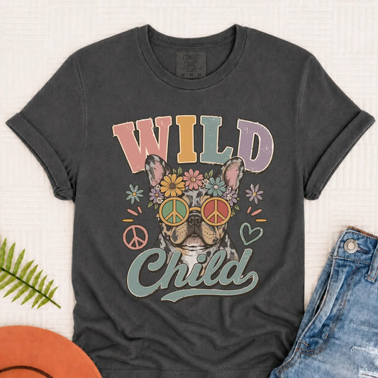 Custom Frenchie Wild Child Hippie Unisex TShirt Pepper