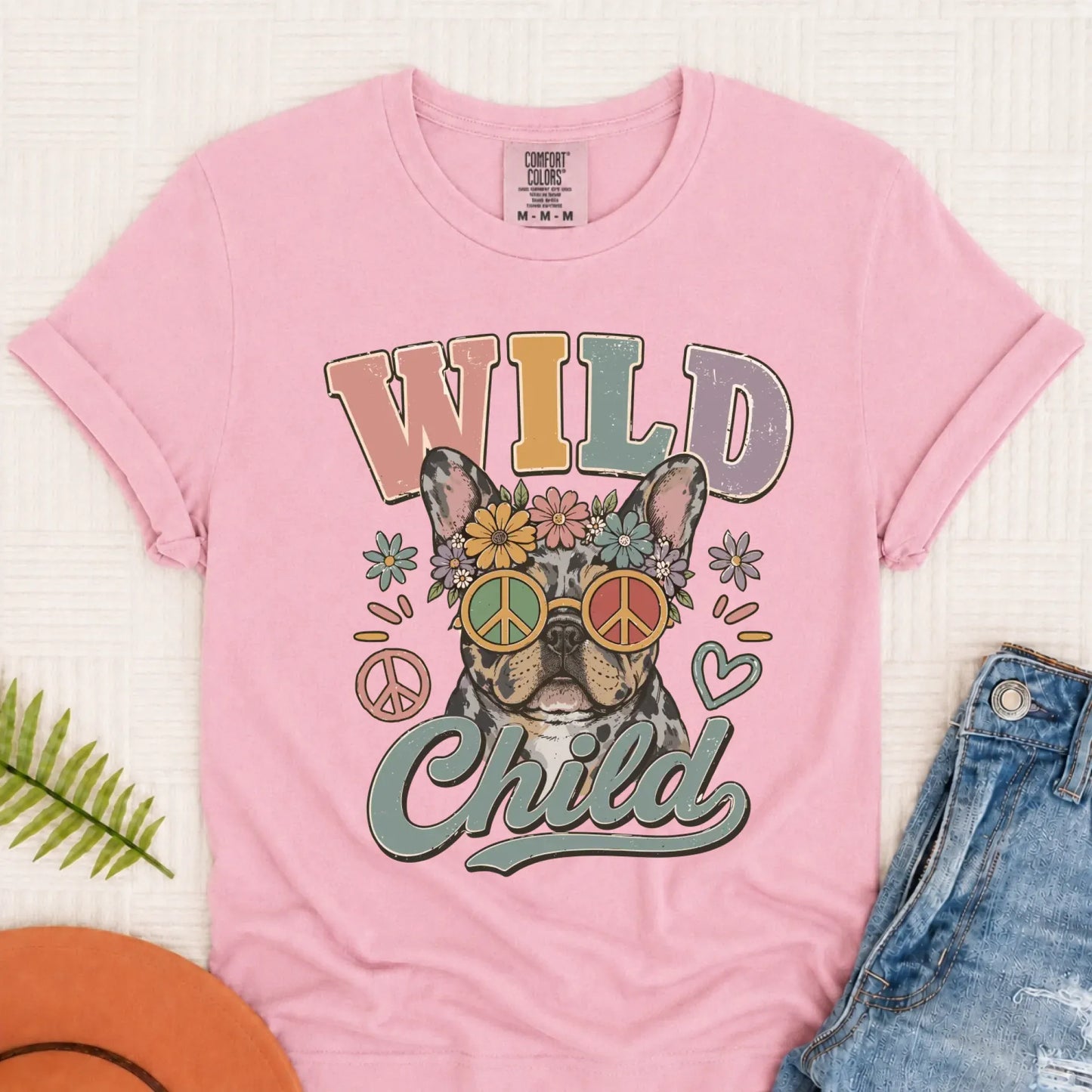 Custom Frenchie Wild Child Hippie Unisex TShirt Blossom