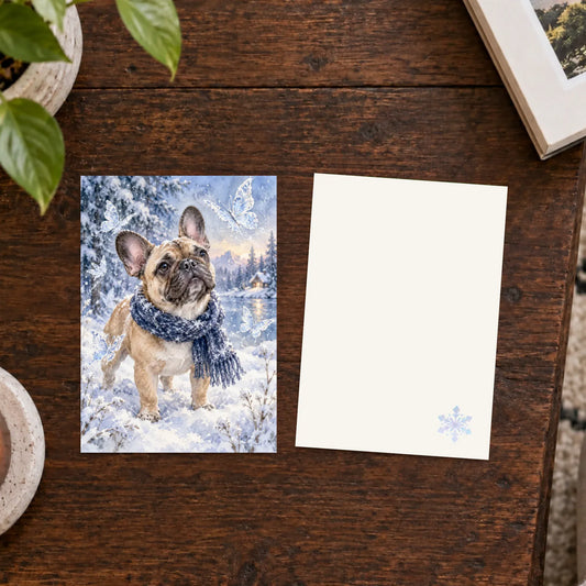 Custom Frenchie Winter Fantasy Greeting Card Art Print